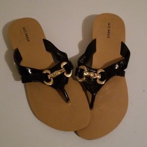 Go Max Black and Gold Detailed Flip Flops